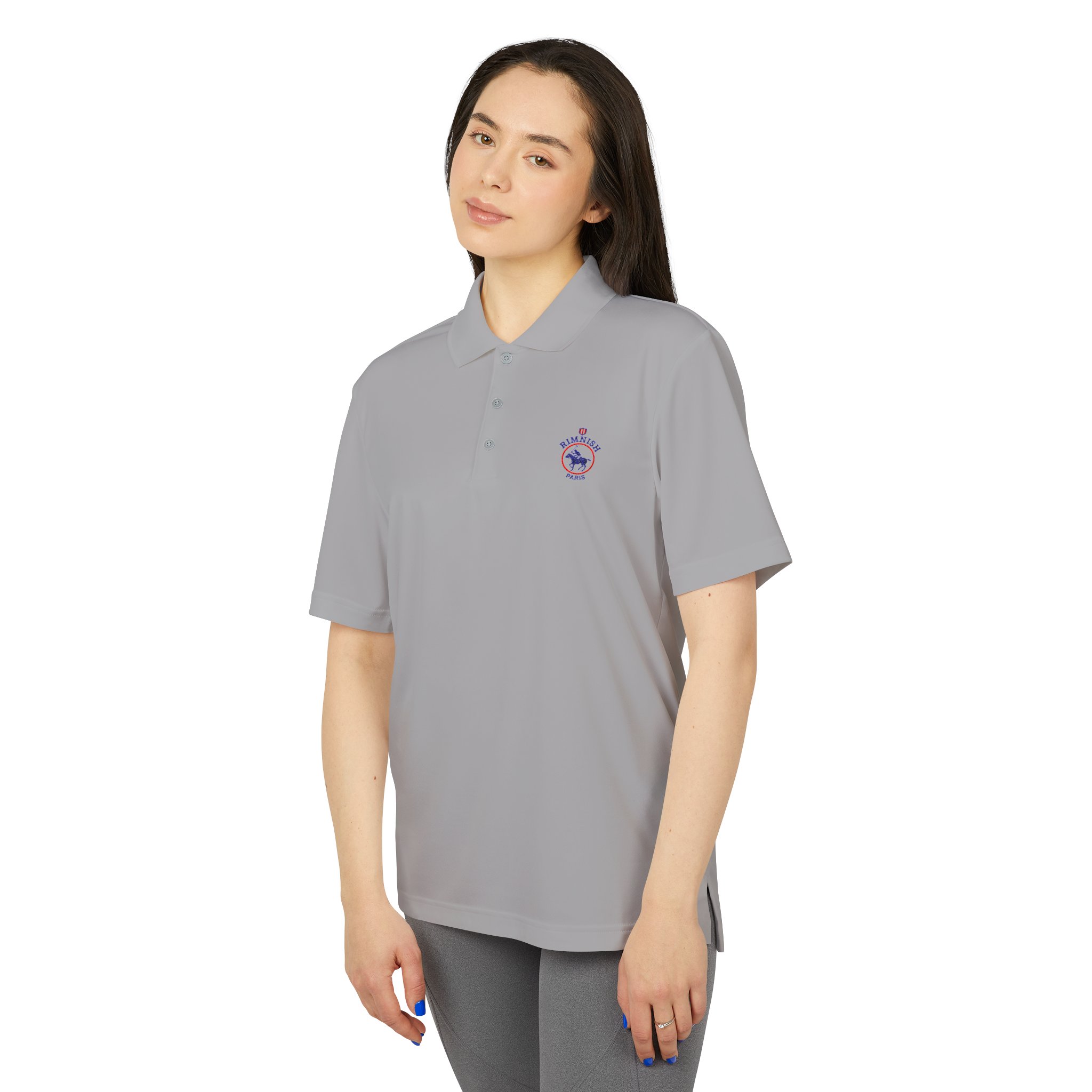 rimnish paris grey performance polo with small embroidered crest