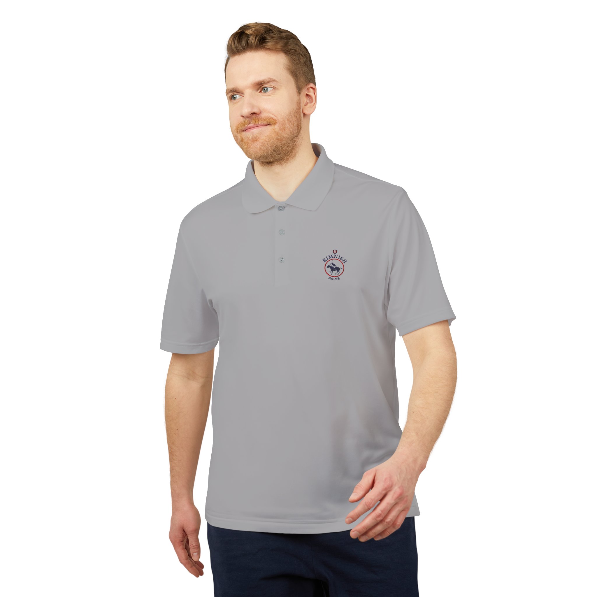 rimnish paris grey performance polo with small embroidered crest